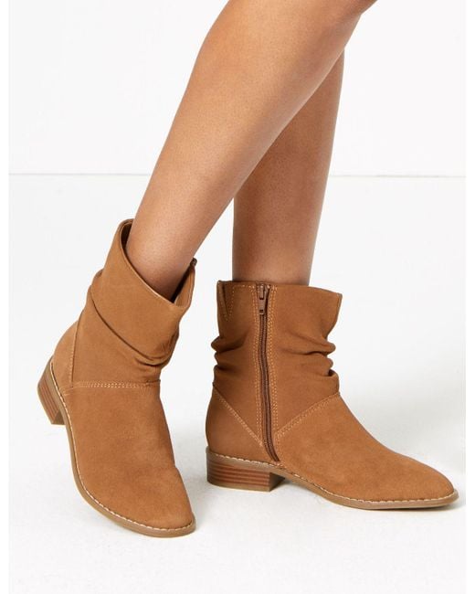 Marks & Spencer Suede Slouchy Ankle Boots in Tan (Brown) - Lyst
