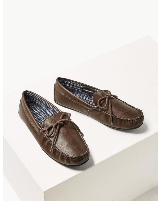 Marks & Spencer Moccasin Slippers With Freshfeettm in Brown for Men - Lyst