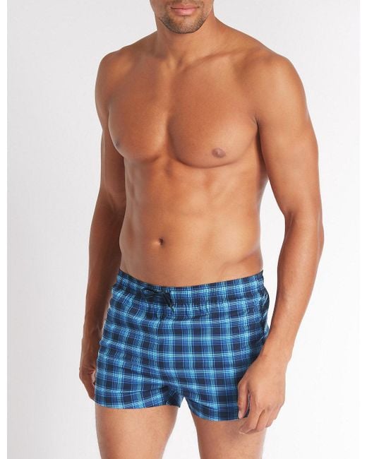 Lyst - Marks & spencer Checked Swim Shorts in Blue for Men