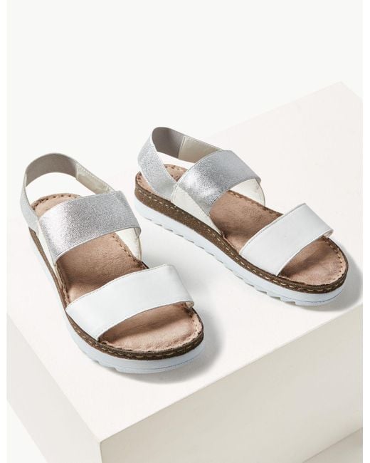 Marks & Spencer Leather Elastic Sandals in White Lyst