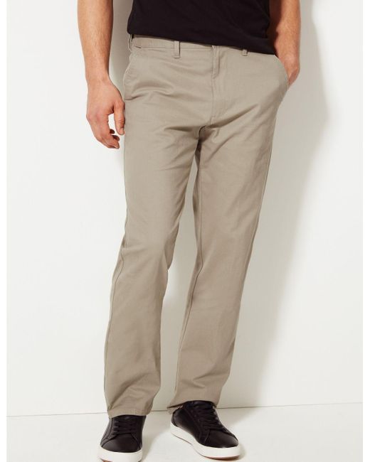 Marks & Spencer Cotton Rich Chinos With Stretch in Natural for Men - Lyst
