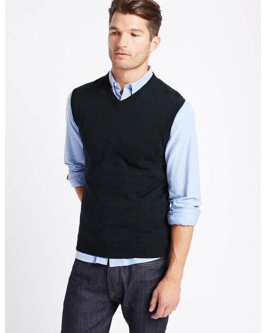 Marks & spencer Pure Cotton Slipover Jumper in Blue for Men | Lyst