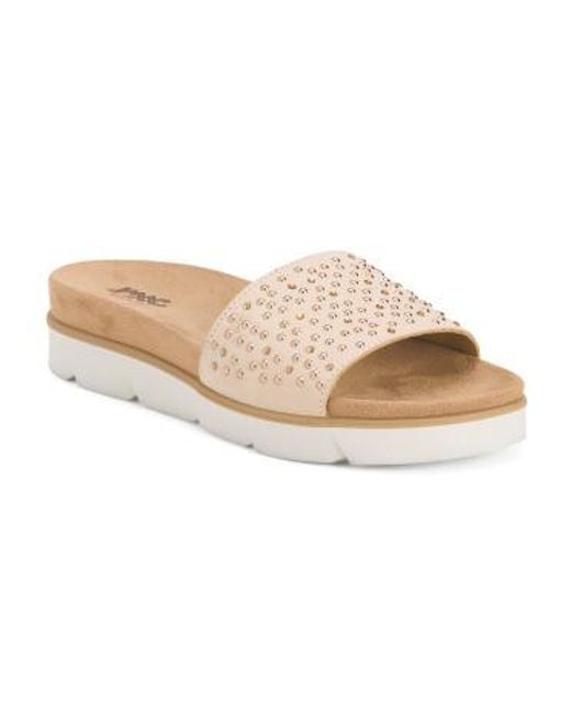 MARSHALLS Natural Leather Flat Slide Sandals For