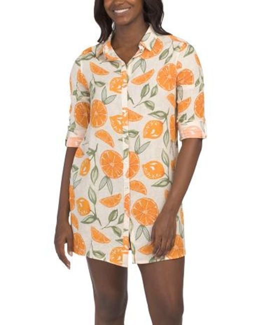 Marshalls Linen Blend Printed Long Sleeve Button Front Cover-Up Shirt Dress For in Orange | Lyst Marshalls Linen Blend Printed Long Sleeve Button Front Cover-Up Shirt Dress For in Orange | Lyst