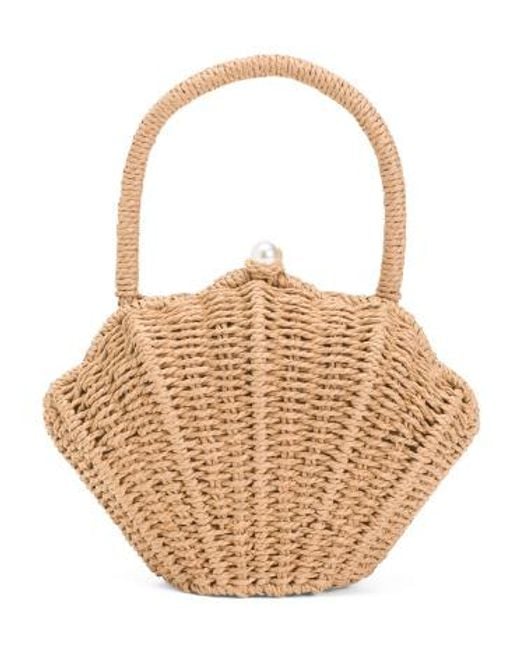 MARSHALLS Natural Straw Shell Clutch For