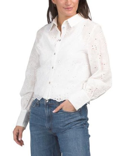 MARSHALLS White Embroidered Eyelet Button Down Top For
