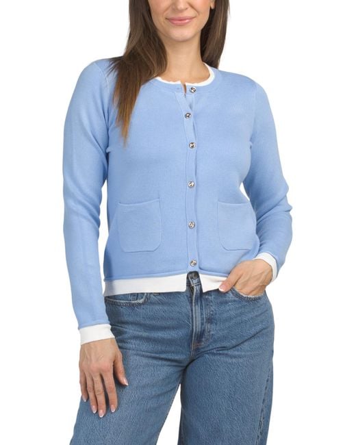 MARSHALLS Blue Button Front Twofer Sweater For
