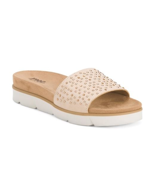 MARSHALLS Natural Leather Flat Slide Sandals For