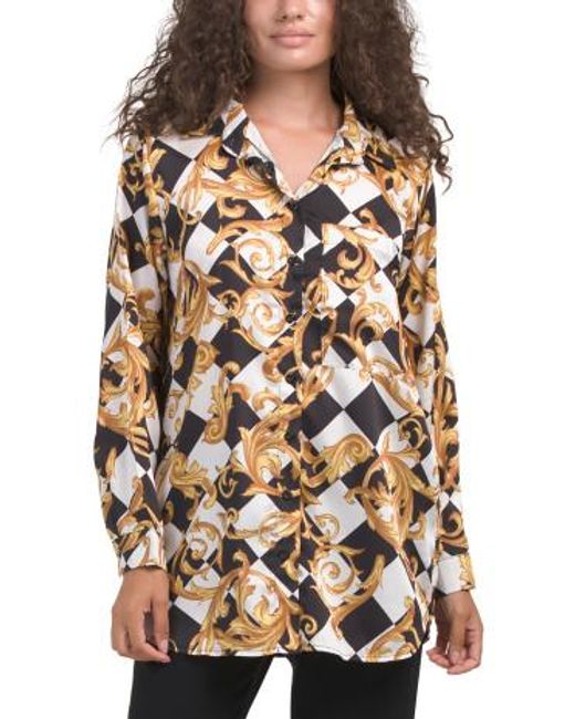 MARSHALLS Multicolor Checkered Damask Button Down Blouse For
