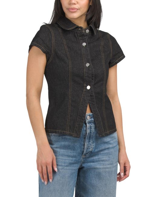 MARSHALLS Black Denim Collared Structured Top For