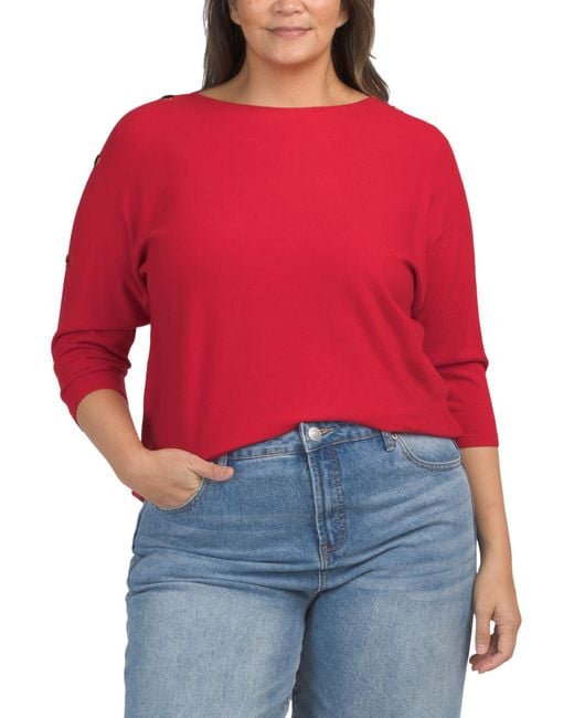 MARSHALLS Red Plus Sweater With Button Sleeves For