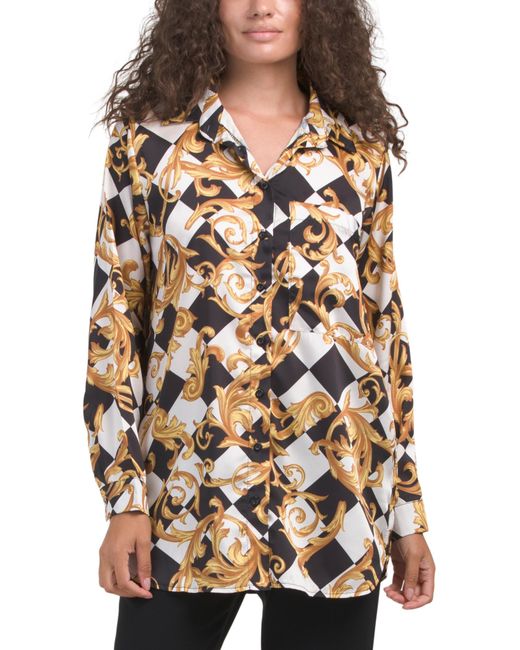 MARSHALLS Multicolor Checkered Damask Button Down Blouse For