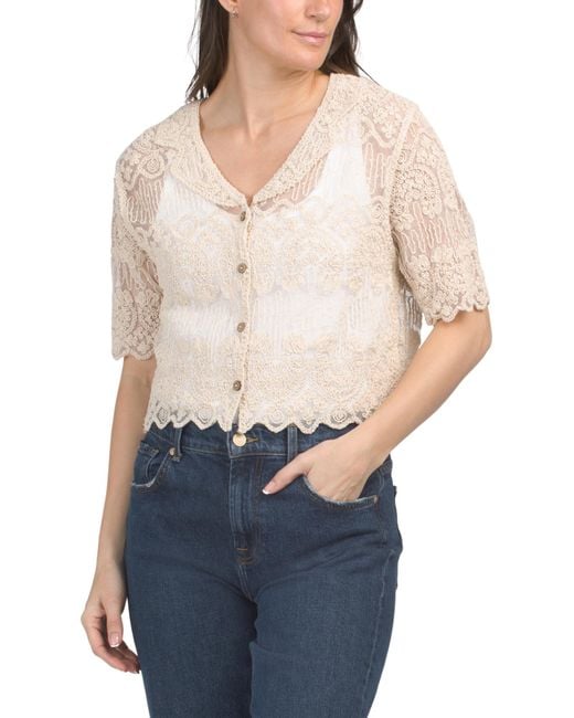 MARSHALLS White Crochet Button Front Collared Top For