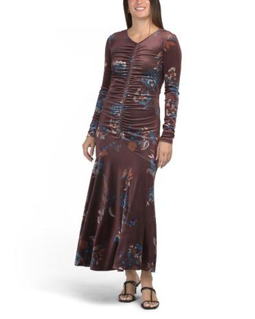 Marshalls Women's Purple Cinched Front Floral Printed Velvet Maxi Dress For  - ashbourne.org.uk