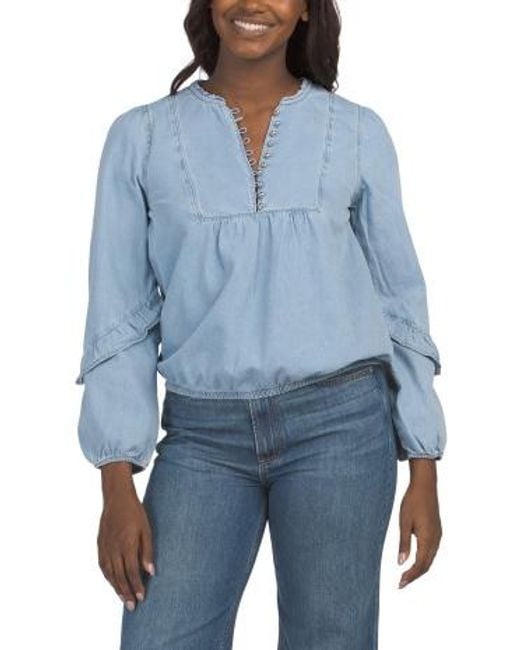 MARSHALLS Blue Bubble Hem Button Front Shirt For