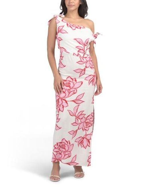 marshalls pink floral dress Marshalls Linen Blend Off The Shoulder Floral Maxi Dress For in Red