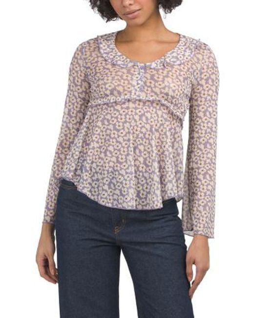 MARSHALLS Blue Ruffle Printed Mesh Blouse For