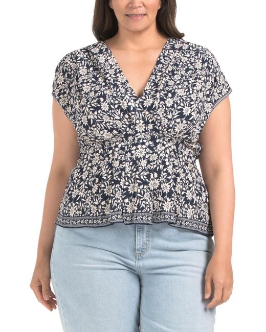 MARSHALLS Blue Plus Pleat Front Blouse For