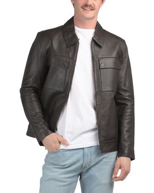 MARSHALLS Gray Leather Trucker Jacket For for men
