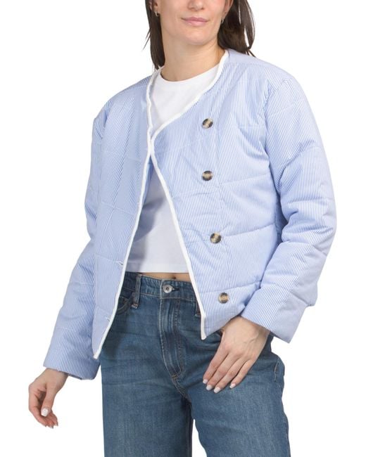 MARSHALLS Blue Striped Collarless Jacket For