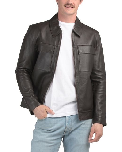 MARSHALLS Gray Leather Trucker Jacket For for men