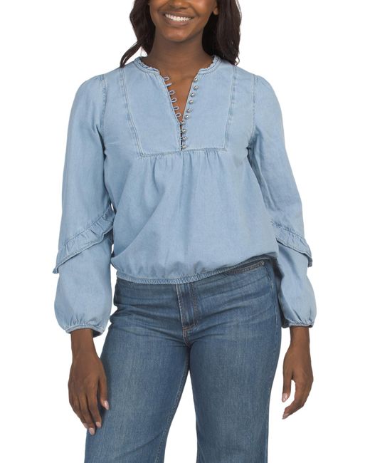 MARSHALLS Blue Bubble Hem Button Front Shirt For