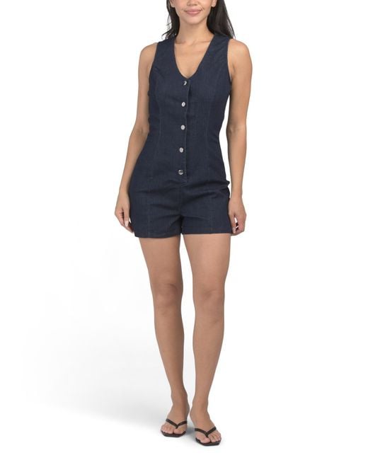 MARSHALLS Blue Denim Button Front Romper For