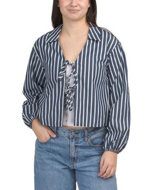 MARSHALLS Blue Tie Front Collared Top For