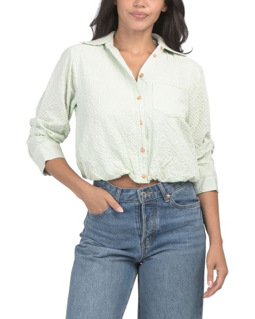 MARSHALLS White Petite Button Down Bubble Hem Top For