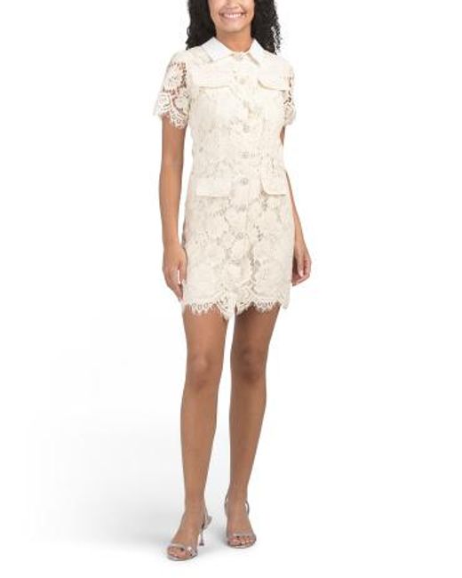 Marshalls Women's White Short Sleeve Lace Mini Dress With Contrast Collar  For - coffeafoods.com