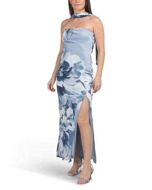 marshalls blue and white dress Strapless Placed Floral Maxi For in Sexy Bridesmaid Dresses Lulus | Light Blue Color:Alpenglow Stripe Stand Collar