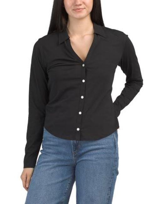 MARSHALLS Black Split Collar Button Down Shirt For