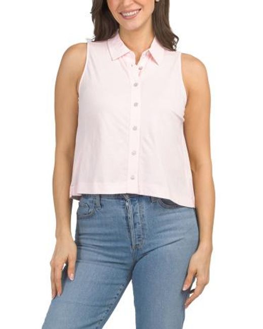 MARSHALLS Blue Sleeveless Button Down Top For