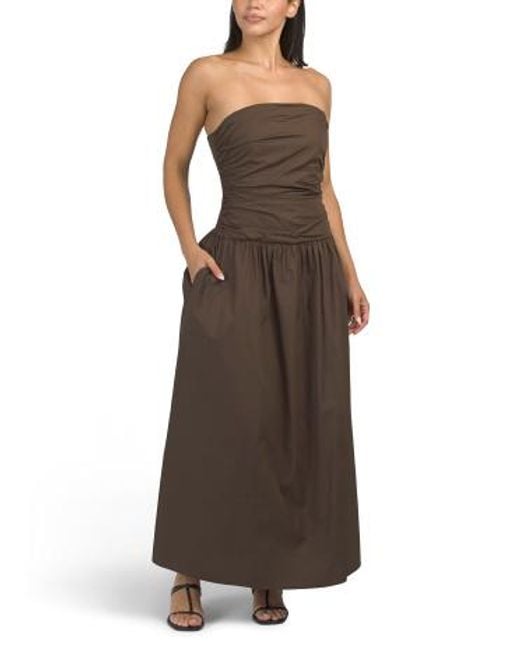 MARSHALLS Brown Strapless Solid Midi Dress For