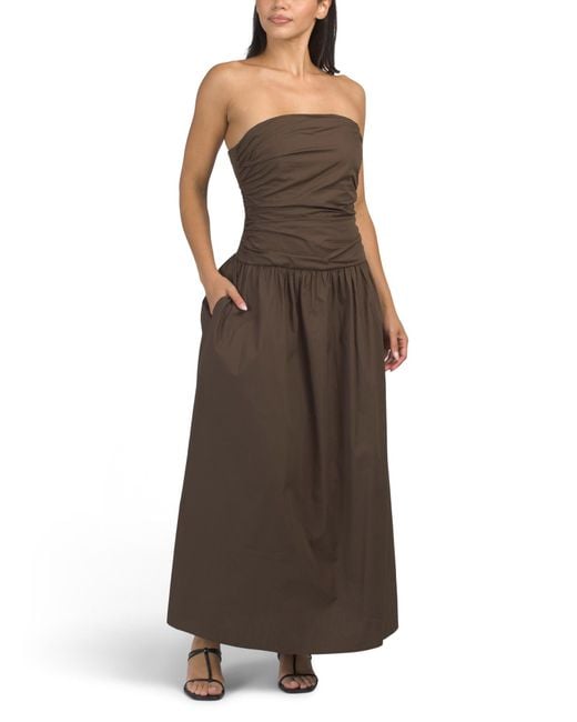 MARSHALLS Brown Strapless Solid Midi Dress For