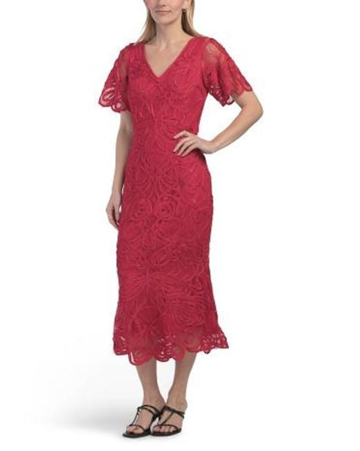 soutache lace cocktail dress Alex Evenings Women's Sweetheart-Neck Lace Sequin Soutache Dress - Dark Mauve