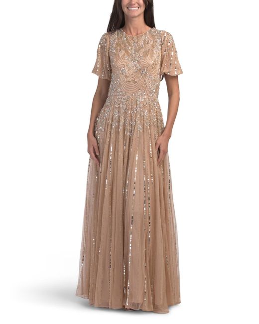 Marshalls Women's Brown Short Sleeve Beaded Gown For - buitengewoonvitaal.nl
