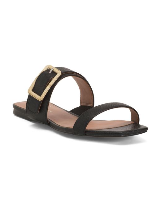 MARSHALLS Metallic Leather Daniela Two Strap Flat Sandals For