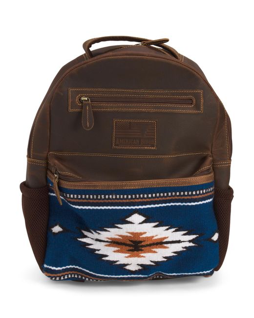 MARSHALLS Blue Leather Aztec Front Backpack For for men