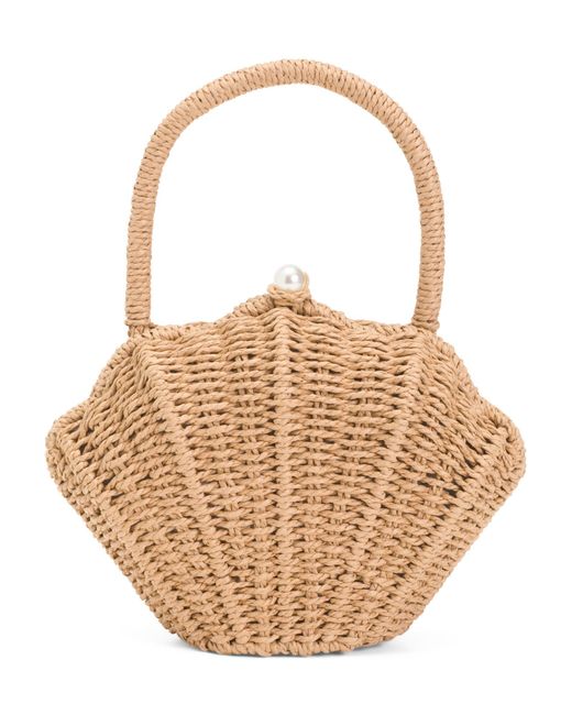 MARSHALLS Natural Straw Shell Clutch For