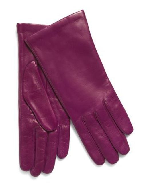 MARSHALLS Purple Leather Basic Gloves With Merino Wool Lining For