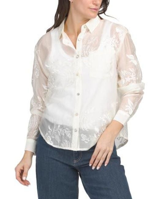 MARSHALLS White Embroidered Button Front Blouse For