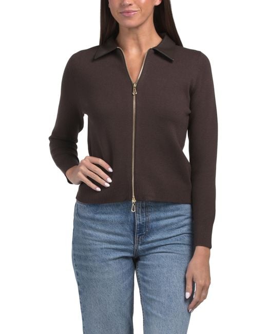 MARSHALLS Black Double Knit Collared Sweater Jacket For
