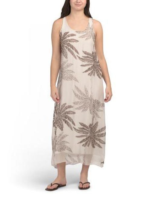 Marshalls Silk Blend Halter Neck Printed Maxi Swim Cover-Up Dress For in  Natural | Lyst