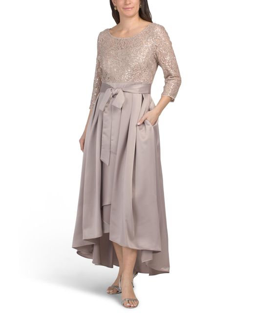 Marshalls Sequin Embellished Lace Party Dress With Pleated Skirt And Ribbon Belt For in Natural