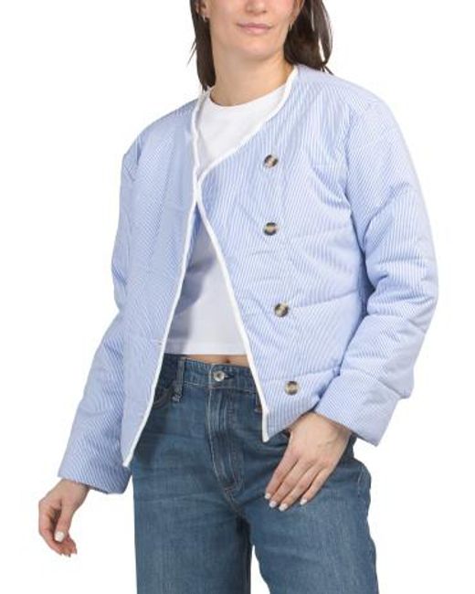MARSHALLS Blue Striped Collarless Jacket For