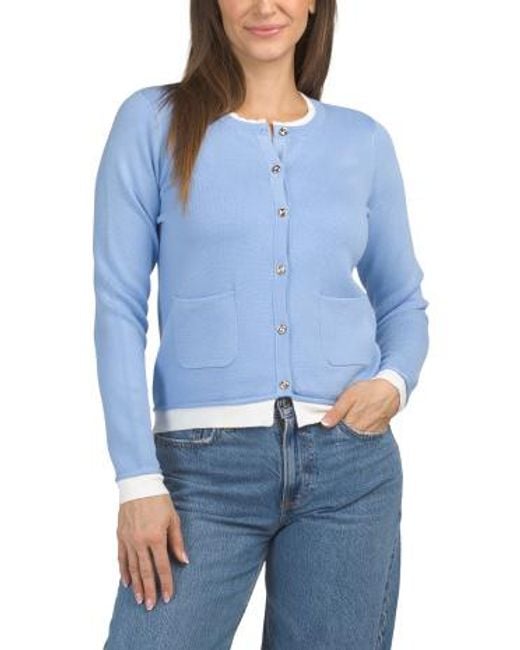 MARSHALLS Blue Button Front Twofer Sweater For