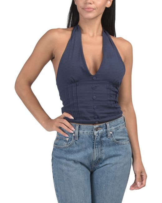 MARSHALLS Blue Wrap Neck Halter Top For