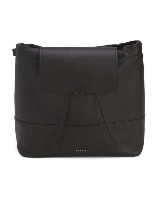 MARSHALLS Black Leather Portobello Medium Drawstring Backpack For