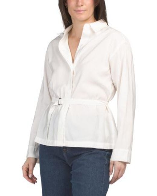 MARSHALLS White Solid Belted Button Up Shirt For